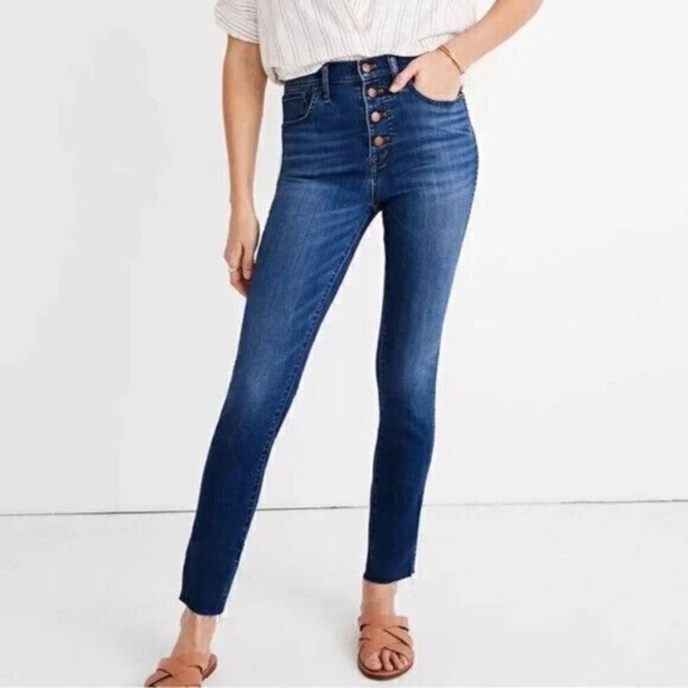 Madewell 10 Inch High Rise Crop Jeans Button Front Tencel Edition Raw Hem